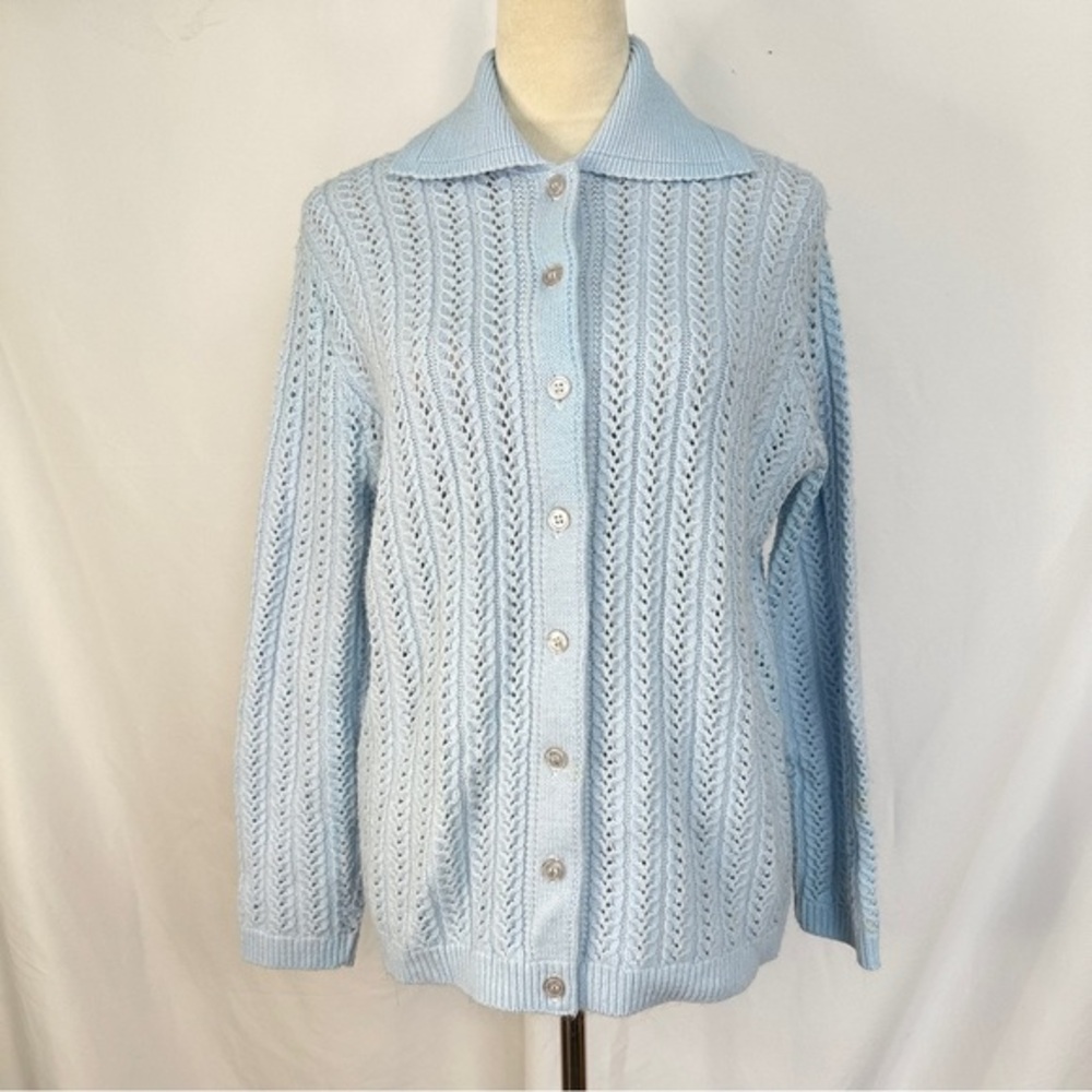 Vintage Azure Cardigan Sweater Knit Womens Medium Cottagecore Granny Button‎ 70s